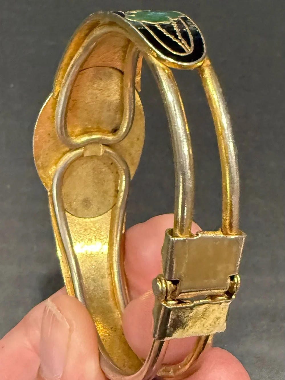 Vintage 70’s 80’s Floral Enamel Gold-Tone Hair Comb and Bracelet Set